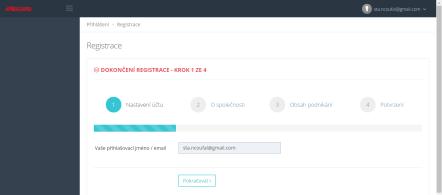 Vámi zadaný email a heslo, které si zvolíte na stránce,