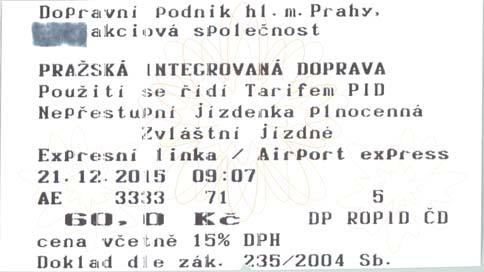 stanice Praha letiště (NAD) včetně kilometrické banky ČD (KMB) s platným zápisem v příslušném řádku a všechny