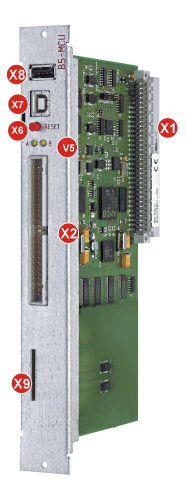 5 Integral IP MX platforma 5.1 B5-MCU Řídící procesorový modul Procesorová karta B5- MCU je základním komponentem každé dílčí ústředny Integral IP MX a musí být vždy umístěna na pozici č.