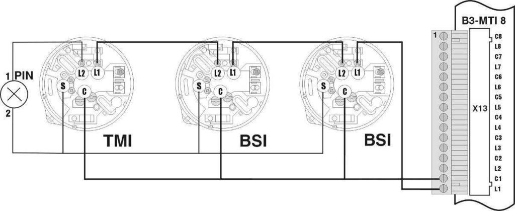 1N4007 Zapojení patic BSI a TMI se skupinovým indikátorem Při použití skupinového