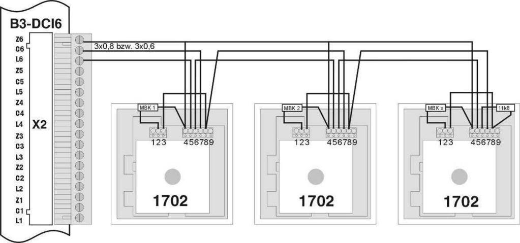 3 drátové připojení s adresací 3 drátové připojení hlásičů s adresací, individuální a skupinový indikátor PIN=