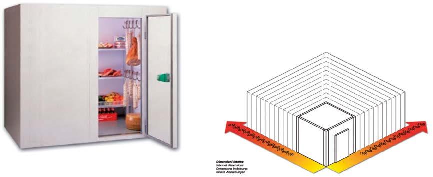 MINI BOX - ZÁMKOVÝ S PODLAHOU Mini box Chladicí box: - pro vnitřní teplotu 0 C ~ +6 C, - tloušťka PUR izolace 60 mm, hustota PUR 40 42 kg / m 3 - vnitřní výška 1940 mm - dveře š. 630 x v.