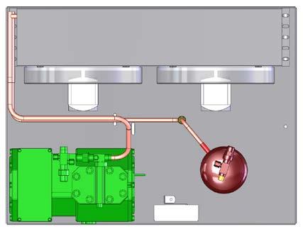 presostat, kompresor s výhřevem, vzduchem chlazený kondenzátor se dvěma ventilátory, základová deska, zásobník chladiva s rotalock ventilem, ventil zpětný výtlak + kapalina Volitelné vybavení za