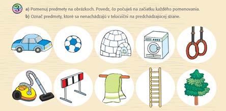 Je vhodné, aby sa ich pokúsili pomenovať aj viacerými slovami synonymami (auto vozidlo, autíčko, limuzína, lopta futbalka, volejbalka, loptička, iglú obydlie, dom, kruhy hojdačka...).