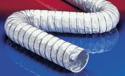 Hadice na horký vzduch, hadice odolné vysokým teplotám CP PTFE/GLASS-INOX 471 1 Hadice ze svorkového profilu, dvojvrstvá, vysoká odolnost na chemikálie (do +70 C) Aplikace: flexibilní hadice nahorký