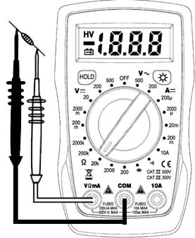 Jak měřit stejnosměrný proud DC A Do 200mA Od 200mA do 10A 1.