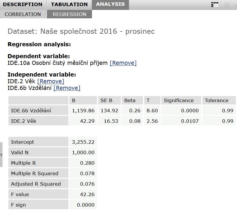 Regresní analýza v Nesstaru Práce s
