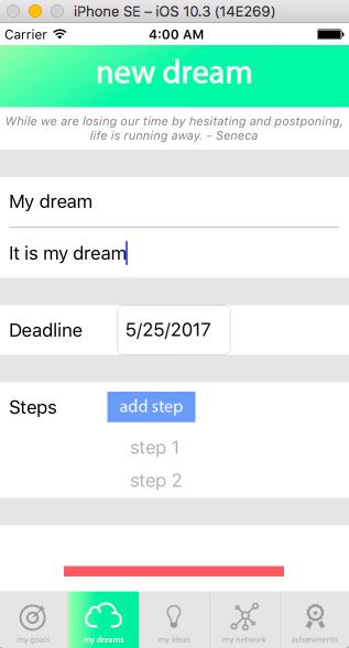 C.3 Nový sen Na vytvoření snu se dostaneme ze sekce my dreams pomocí tlačítka new