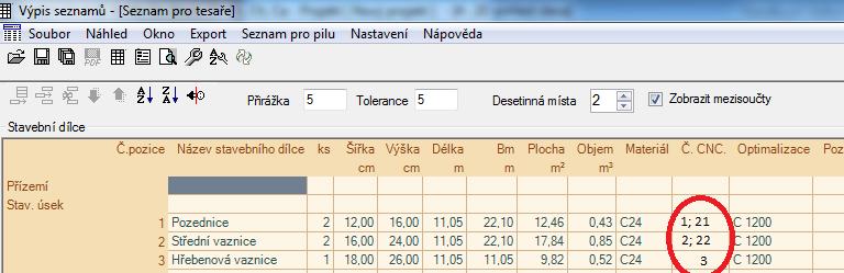 Pomocí tohoto seznamu je možné rychlé a přehledné zprostředkování metrů čtverečních jednotlivých vrstev stěny.