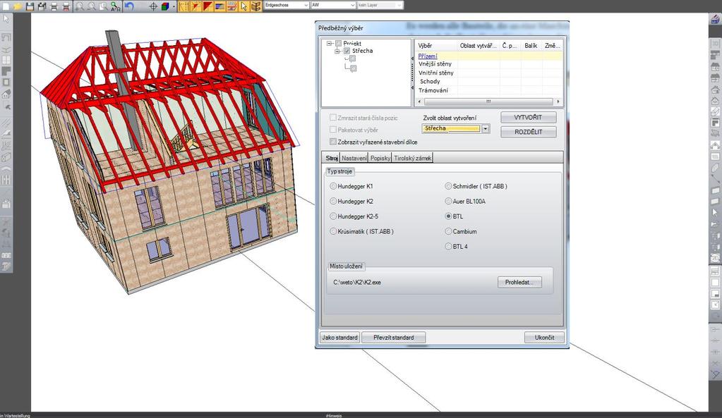 Stroj 2.5 Diagonální přeplátování Tuto novou úpravu diagonálního přeplátování je možné exportovat do formátu BVN, BVX nebo BTL.