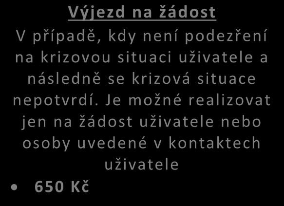 účtovány ještě náklady na cestovné) Výjezd na žádost V případě, kdy není podezření na krizovou situaci uživatele a