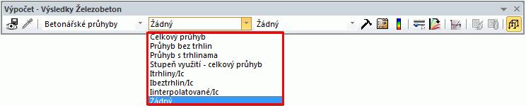 Pro lineární prvky jsou dostupné tyto hodnoty: Celkový průhyb => tato možnost zobrazí celkový průhyb, každém uzlu sítě, stanovený podle interpolačního vzorce EC2.