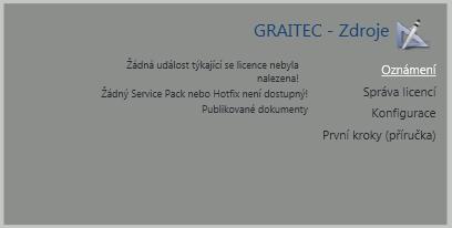 Tato nová úvodní obrazovka sestává z několika částí: GRAITEC Zdroje umožňuje správu licencí a konfigurace