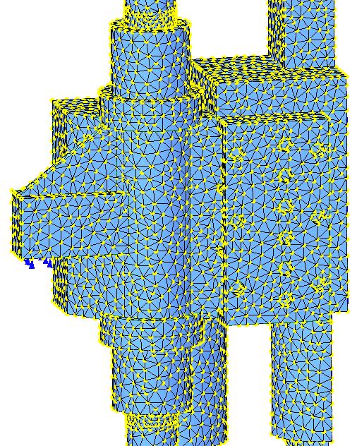 Dále je nutné určit uchycení modelu v prostoru (Obrázek 7.11). To je realizováno na výstupkách po stranách střední traverzy, které se opírají o nosný rám.