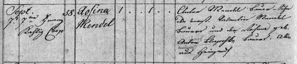 POODŘÍ 2/2015 Po stopách J. G. Mendela Narození Rosiny (II.) 7. září 1831. Zápis o jejím úmrtí dne 10. října 1831. Po stopách J. G. Mendela v jeho rodišti J. G. Mendela připomíná v jeho rodišti v Hynčicích, které jsou dnes součástí Vražného, několik míst.