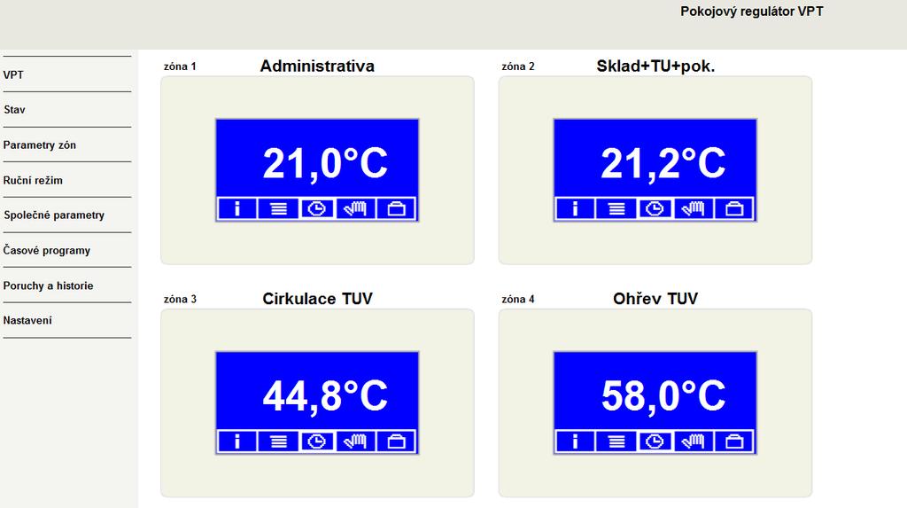 Regulátor VPT webové rozhraní Komfortní webové rozhraní informace o