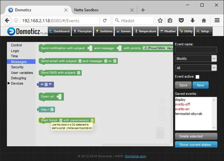 Možnost zavolaní libovolného scriptu najdete v menu s příkazy Messages jako pucle Start Script: with parameter(s) : Správně vyplněný pak může vypadat takto: vymazaní