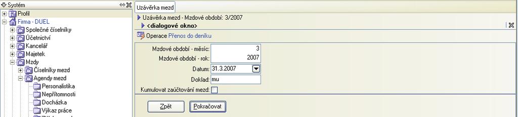 47 3. Pøenos do deníku Po spuštìní operace nastavujeme v dialogovém oknì parametry, podle kterých pøenos probìhne.