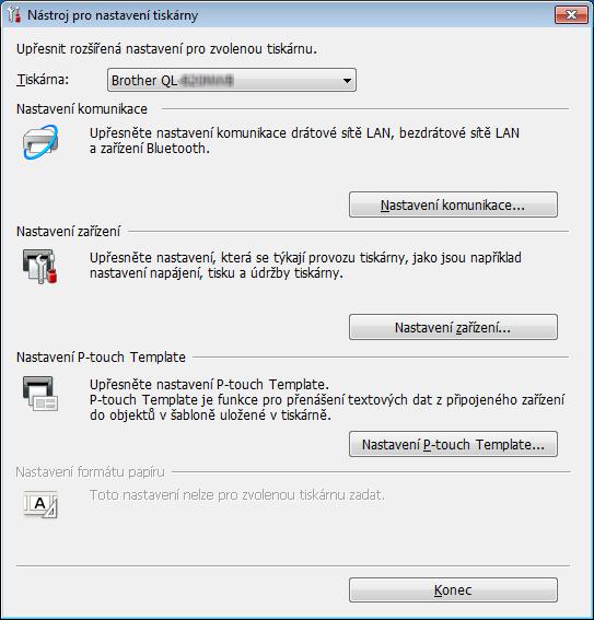 Změna nastavení tiskárny štítků Použití Nástroje pro nastavení tiskárny pro systém Windows 4 a Připojte tiskárnu, kterou chcete konfigurovat, k počítači. b Spusťte Nástroj pro nastavení tiskárny.