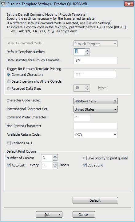 Tisk štítků pomocí funkce P-touch Template Příprava 5 Před připojením skeneru čárového kódu k tiskárně upřesněte nastavení skeneru čárového kódu pomocí Nastavení P-touch Template (uvnitř Nástroje pro