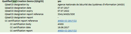 Unijní seznam SSCD/QSCD prostředků. Kvalifikovaný prostředek v držení pečetící osoby k 2.4.2018 : Produit Gemalto "IAS Classic V4.4 with MOC Server 1.