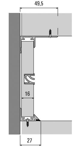 Systém uchytenia zadného panelu, hrúbky 16 mm Horný upevňovací profil /horné
