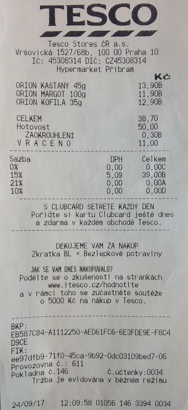 Příklad účtenky: Příklad soutěžní SMS: KASTANYTESCO bed709 Z každého telefonního čísla je možné zaslat maximálně 5 SMS za 1 kalendářní den.