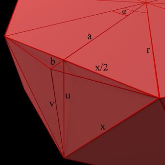 Obrázek 1 Odvození výšky antihranolu Potom pro b platí: ( ) 180 n Teď, když máme b, potřebujeme znát už jen u, protože pak můžeme pomocí Pythagorovy věty spočítat v takto: v= u 2 b2 Pro u taktéž