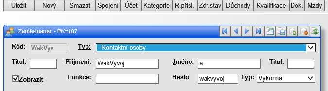 Certifikát je možno vložit do systému pomocí tlačítka Dok. (Dokumenty) v horní ovládací liště karty zaměstnance.