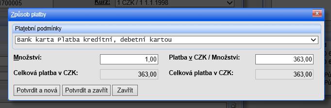 Zadání alternativního způsobu úhrady je možno provést kliknutím na tlačítko Přidat. Následně bude zobrazen formulář pro zadání způsobu platby. Zde je možno zvolit odpovídající způsob platby.