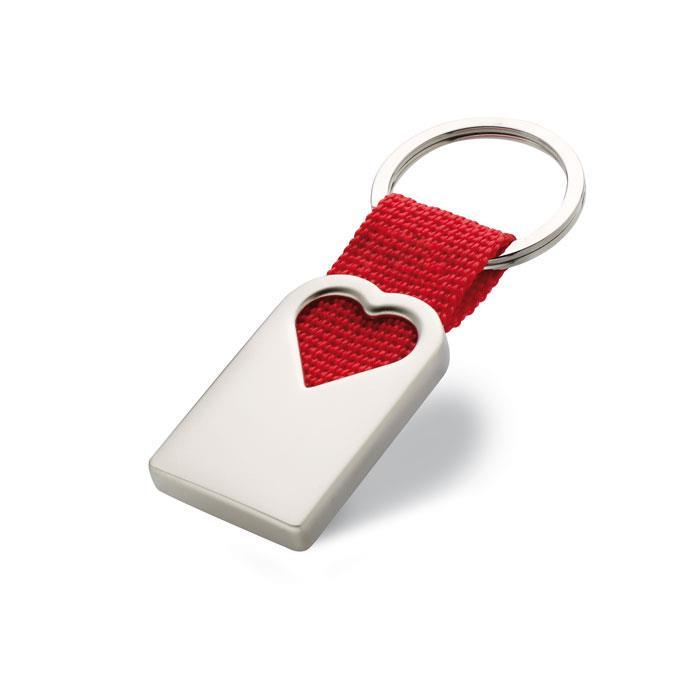 klíčenka S907575 Matná kovová klíčenka ve tvaru srdce v červeno-stříbrném provedení.