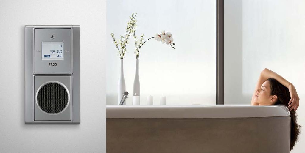 16 ŘEŠENÍ PRO KOMFORT A ÚSPORY ELEKTROINSTALAČNÍ MATERIÁL AudioWorld Systém ozvučení v designu spínačů Rádio i hudba všude, kam se podíváte. V ložnici, koupelně, kuchyni.