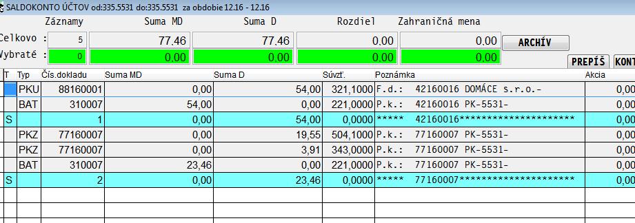 .. Obr. Príklad párovania účtu 335.
