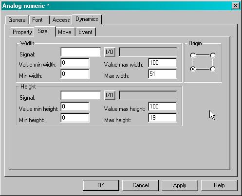 7 Programování Grafické zobrazení a řízení Size 1595AEN Pod záložkou [Size] je možné definovat hodnoty pro [Width] (Šířka), [Height] (Výška) a [Source] (Zdroj).