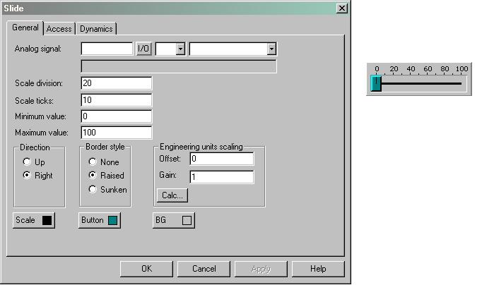 7 Programování Grafické zobrazení a řízení Slider Objekt, který znázorňuje hodnotu analogového signálu pomocí posuvného regulátoru, aumožňuje zvýšení a snížení hodnoty analogového signálu.