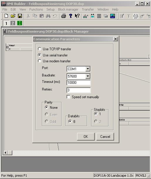 6 Provoz a servis Přenos projektu pomocí PC a softwaru HM-Builder Pokud je projekt nahráván na obslužný terminál poprvé, děje se tak pomocí sériového spojení a programovacího kabelu PCS11A. 1379AEN 5.