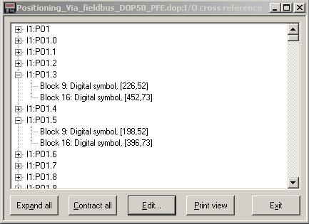 7 Programování Programování pomocí programovacího softwaru Obr. 5: Znázornění [/O cross reference] 1425AEN Můžete označit jeden řádek v seznamu a zkopírovat jej do schránky.