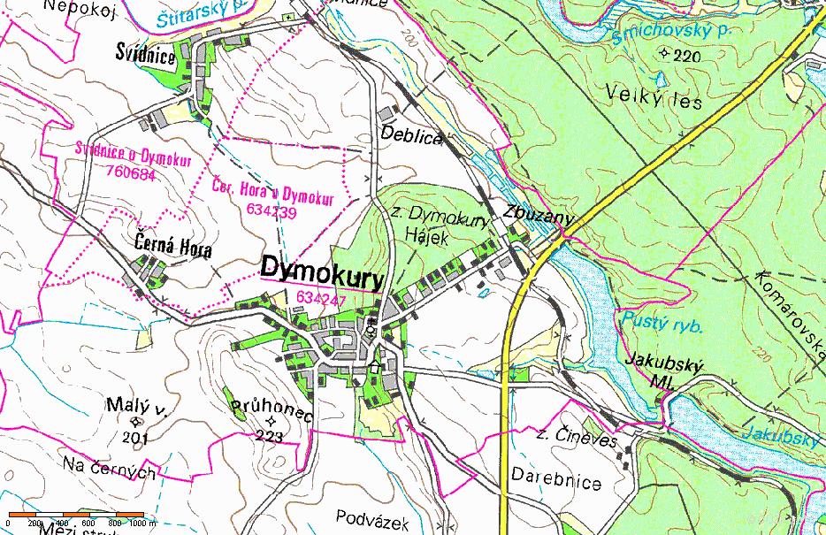 10. Katastrální mapa Dymokur a okolí217 217 URL: < http://sgi.nahlizenidokn.cuzk.cz/marushka/default.aspx?