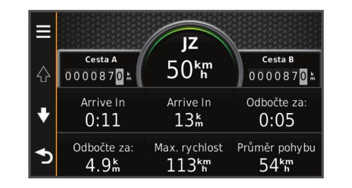 Na mapě vyberte možnost Rychlost. Funkce vyhnutí se silnicím 1 Zvolte možnost Nastavení > Navigace > Objížďky. 2 Zvolte funkce vyhnutí se silnicím ve svých trasách a poté možnost Uložit.