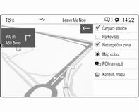 nebo dalším odbočovacím manévru. Čas příjezdu a zbývající vzdálenost se zobrazuje vpravo nahoře na zobrazení mapy.