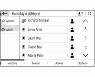 Použití seznamu kontaktů Tento seznam obsahuje všechny položky telefonního seznamu z připojeného Bluetooth zařízení a všechny kontakty z navigačního systému.