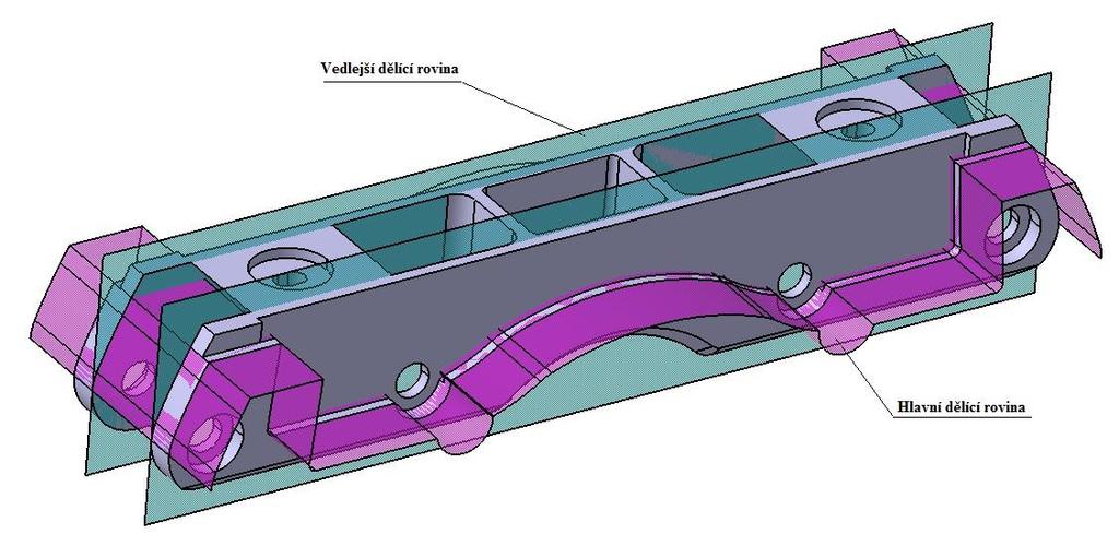 UTB ve Zlíně, Fakulta technologická 50 Vedlejší dělící rovina Hlavní dělící rovina Obr. 29. Zaznačení hlavní a vedlejší dělící roviny na podvozku 8.2.1 Tvárnice - Tvárník Jedná se o tvarové prvky, které jsou negativem výrobku.