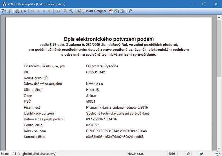 Automaticky se otevře například agenda Přiznání DPH, kde si vyberete příslušný zdrojový záznam a zvolíte povel Přenést do dokladu.