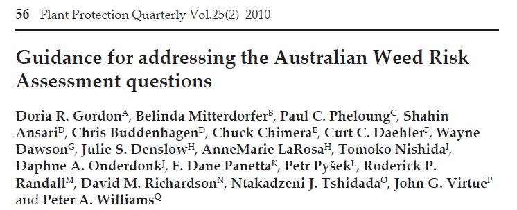 (1999): A weed risk assessment model for use as a biosecurity tool evaluating plant introductions.
