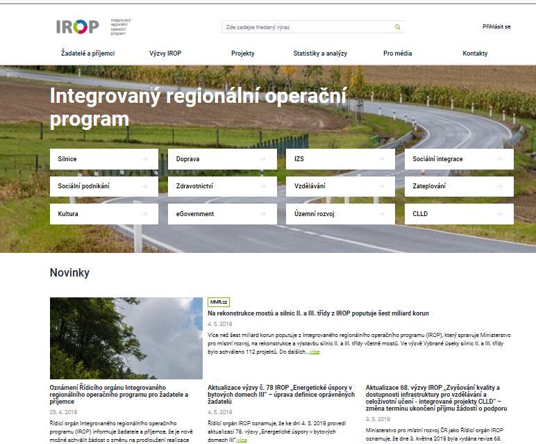 Integrovaný regionální operační program Informace o IROP a výzvách lze nalézt na