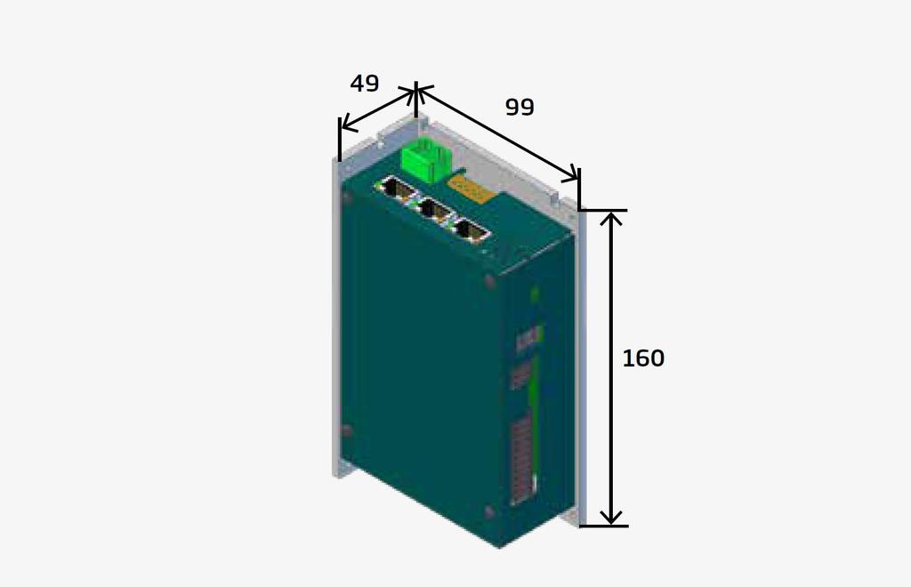 3.2 Rozměry servozesilovače TGZ-48-13/26 ROZMĚRY VERZE BEZ PŘÍDAVNÉHO CHLADIČE: 160 x 49 x 99 mm (výška x šířka x hloubka) Rozměry