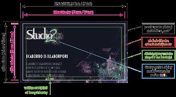 luxusní vizitky príprava tiskových podkladů obecné zásady Velikost po ořezu činí: 50mm x 90mm u standardních vizitek, 55mm x 85mm u vizitek typu eurostandard (viz obrázek) Hrubý formát: Projekt musí