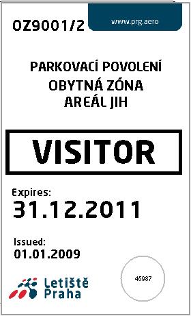 PARKOVACÍ POVOLENÍ OBYTNÁ ZÓNA OZ2009 Letiště Praha,