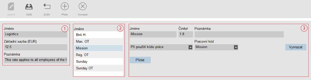 2.5.1 OBRAZOVKA PLATOVÝCH TŘÍD Obrazovka je rozdělena na dvě části. V horní části uvidíte seznam stávajících platových tříd a jejich základní sazbu a možný popis.