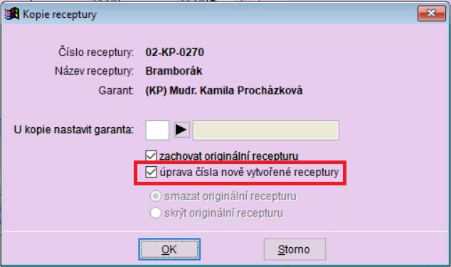 Číslo receptury v kopii Zakládáte si nové receptury kopií z jiné receptury? A vadí Vám, že si nemůžete zvolit své číslo receptury?